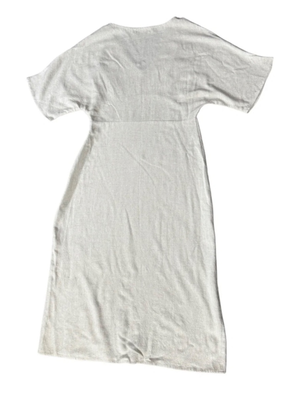 Vernacular Oatmeal Cotton Linen Blend Empire Waist Midi Dress Small-Euro Summer - Picture 3 of 8